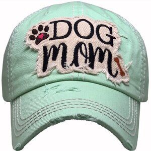 Dog Mom Distressed Aqua Green Cap Hat NEW Fast Ship